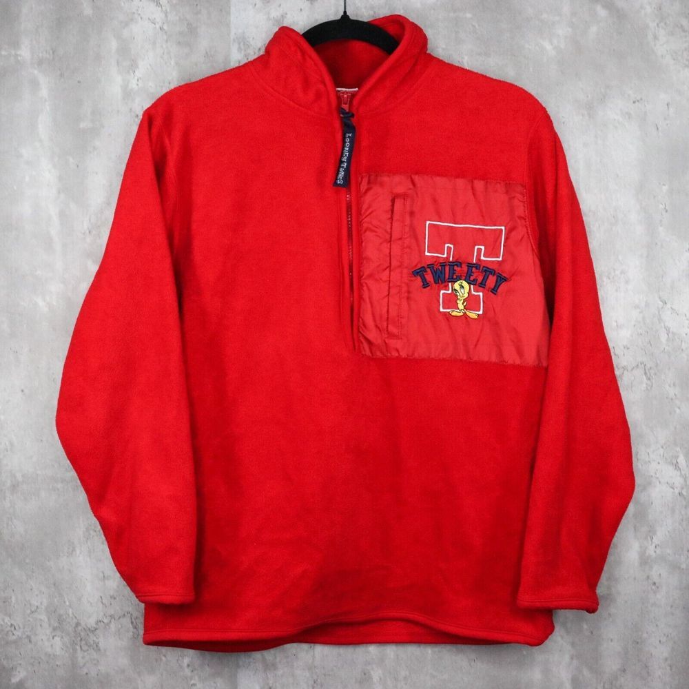 Looney Tunes Sweater Womens Size Medium Red Half Zip Tweety Bird Vintage ***READ